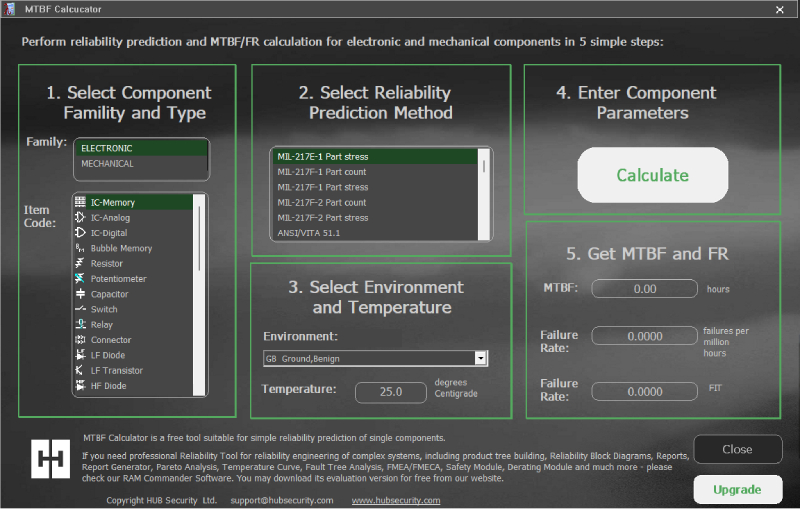 Free MTBF Calculator Application Interface Screenshot